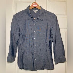 Garnet Hill 🟣 Size 6 Blue Chambray 3/4 Sleeve Shirt